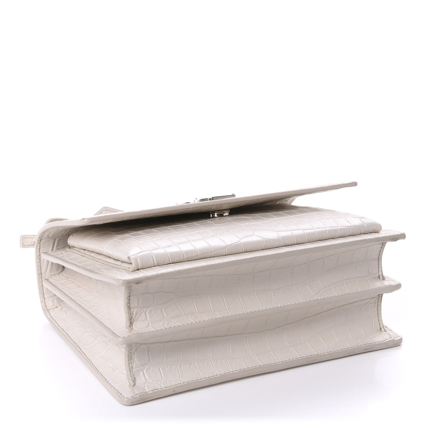 Calfskin Crocodile Embossed Medium Monogram Gris Perle