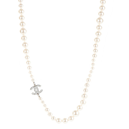 Chanel Graduated Pearl CC Long Necklace Silver 1 of 5