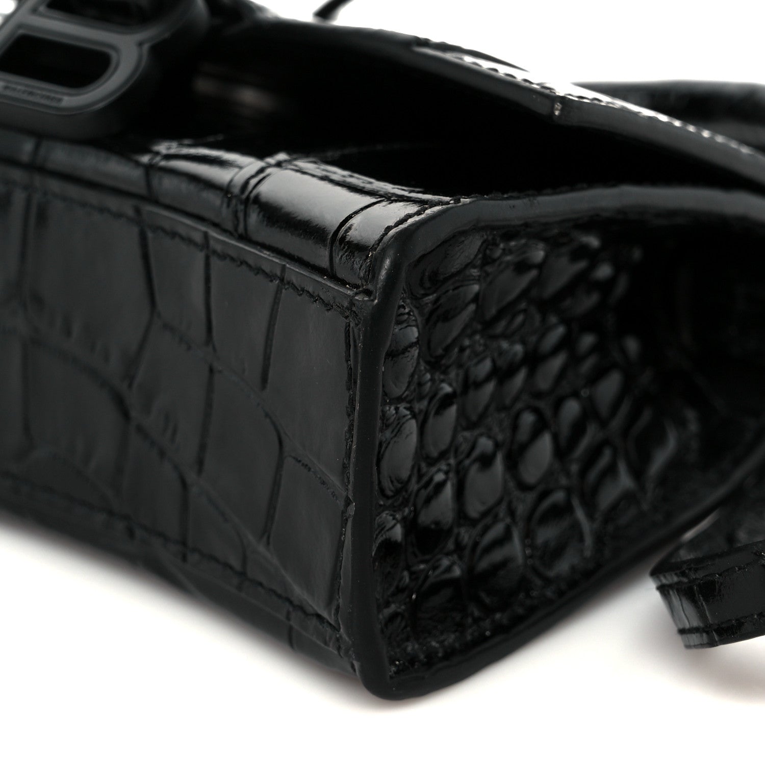 Balenciaga Shiny Calfskin Monochrome Crocodile Embossed Hourglass Top Handle Bag Mini Black 10 of 10