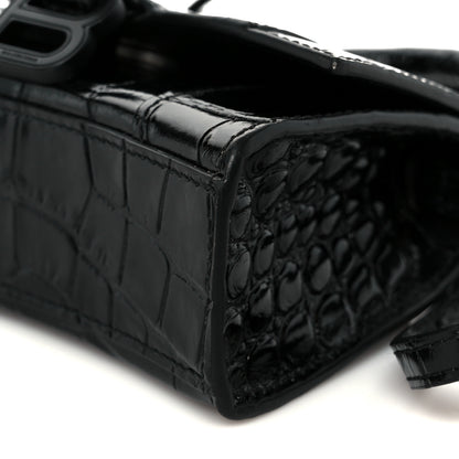 Balenciaga Shiny Calfskin Monochrome Crocodile Embossed Hourglass Top Handle Bag Mini Black 10 of 10
