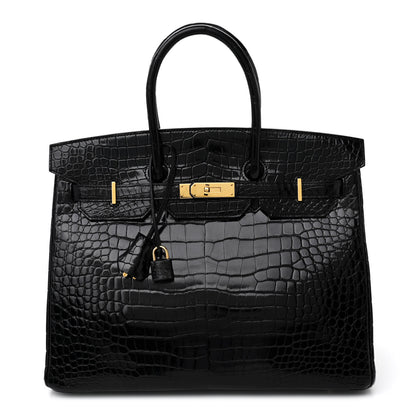 Hermes Shiny Porosus Crocodile Birkin 35 Black 1 of 13