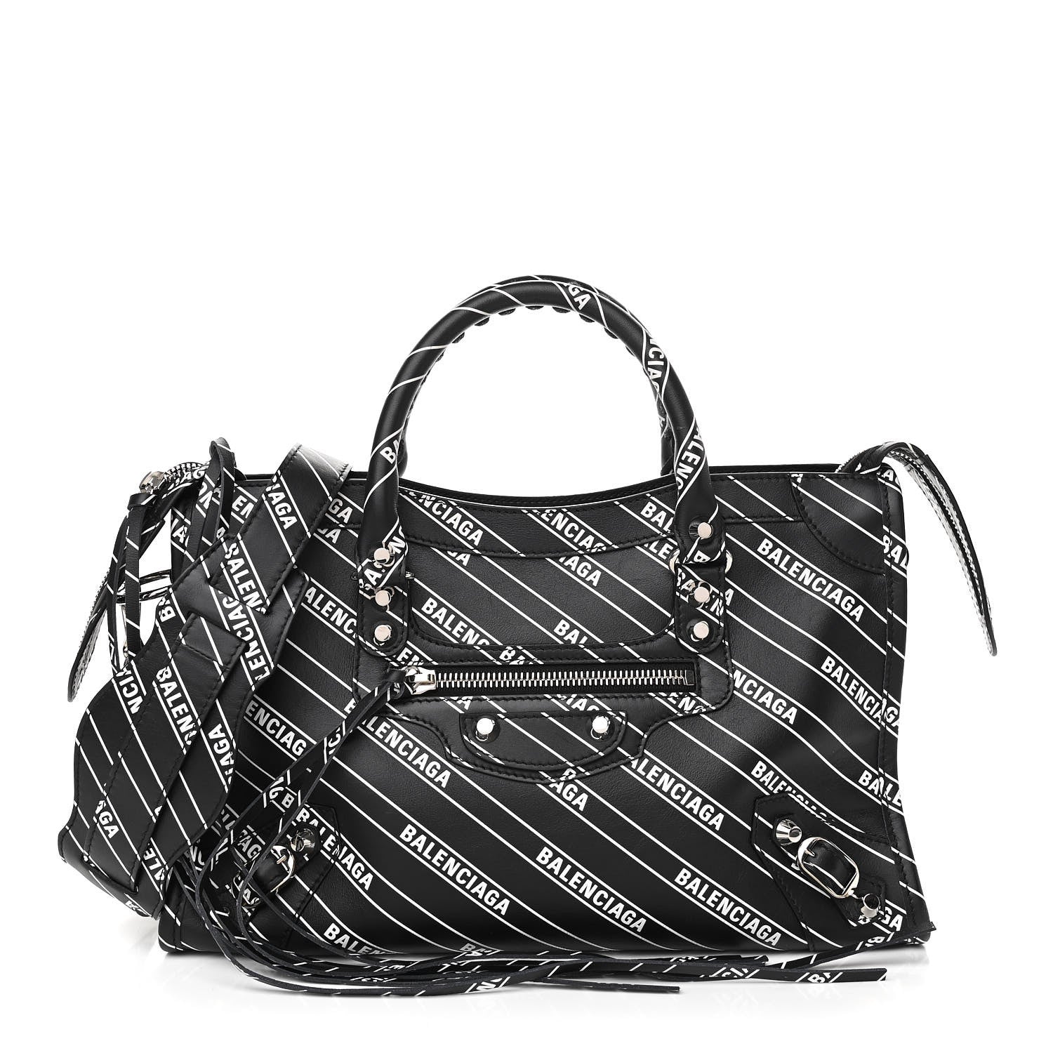 Balenciaga Veau Allover Logo Classic Silver Hardware S City Black White 1 of 10
