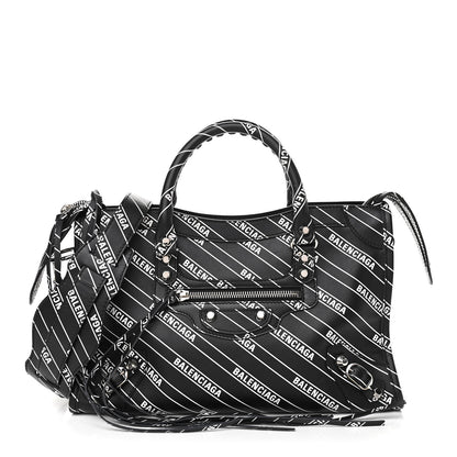 Balenciaga Veau Allover Logo Classic Silver Hardware S City Black White 1 of 10