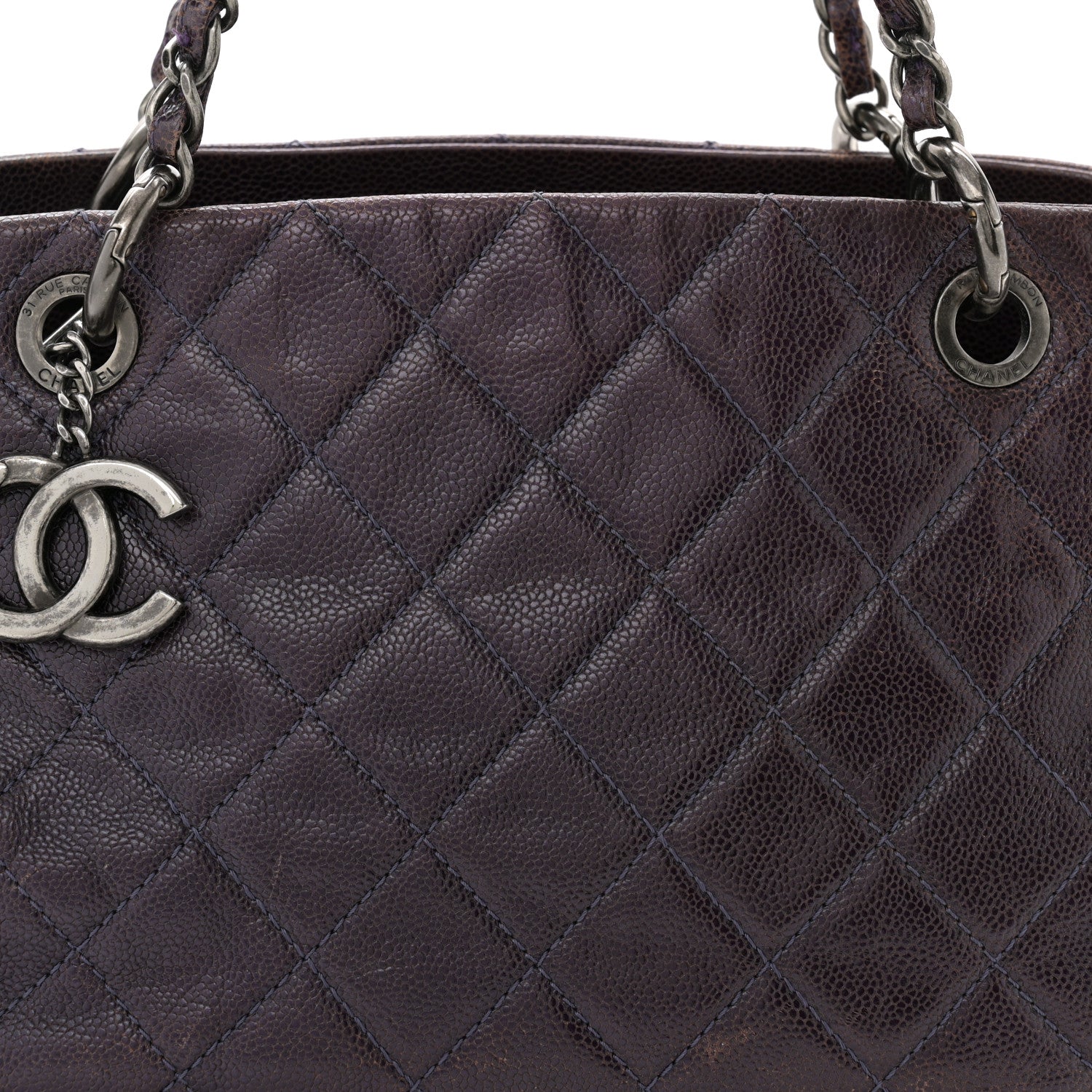 Chanel Iridescent Caviar Quilted Chic Shopping Tote Dark Purple 8 of 11