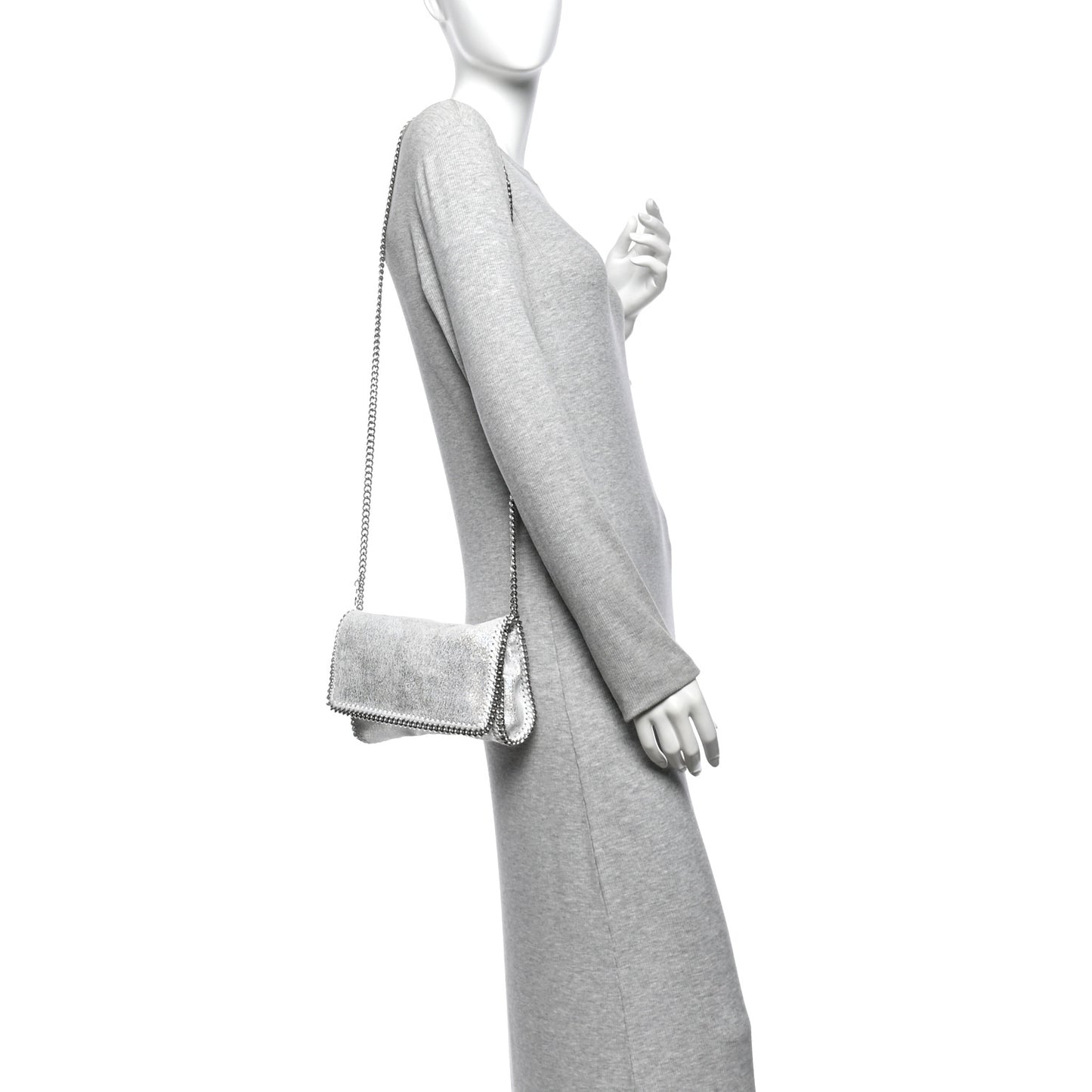 Chamois Shiny Dotted Nappa Falabella Clutch with Chain Bag White