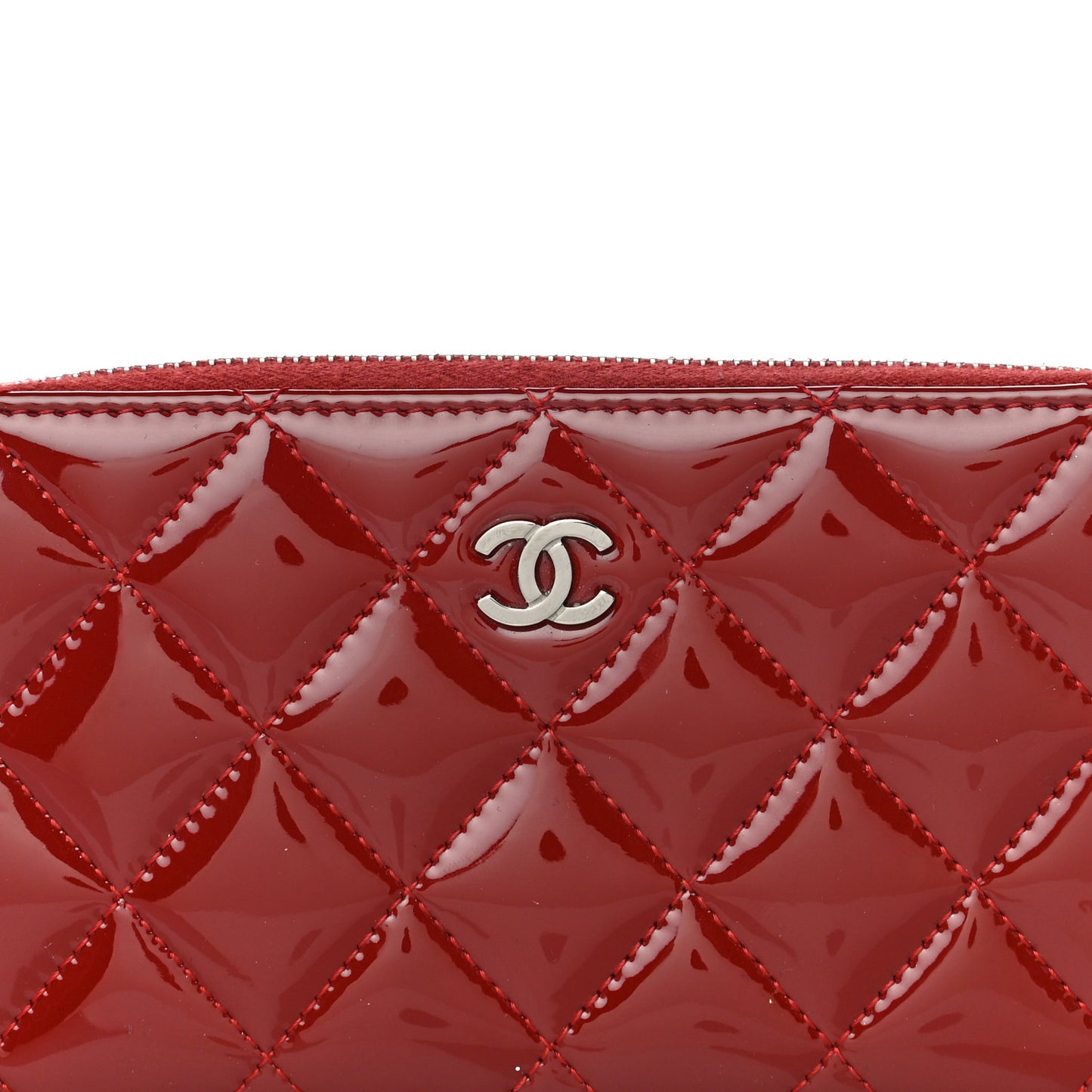 Patent Quilted Large Gusset Zip Around Wallet Red