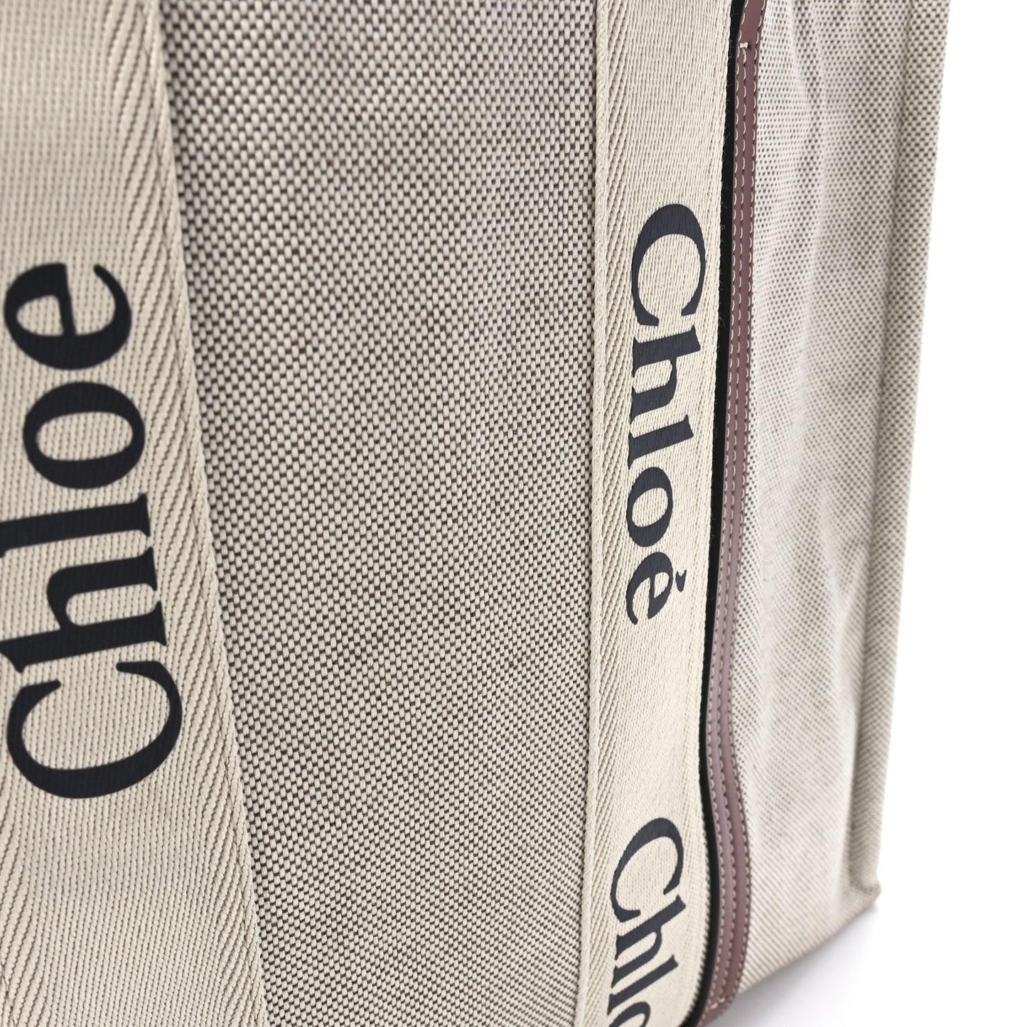 Cotton Calfskin Large Woody Ribbon Tote White Brown