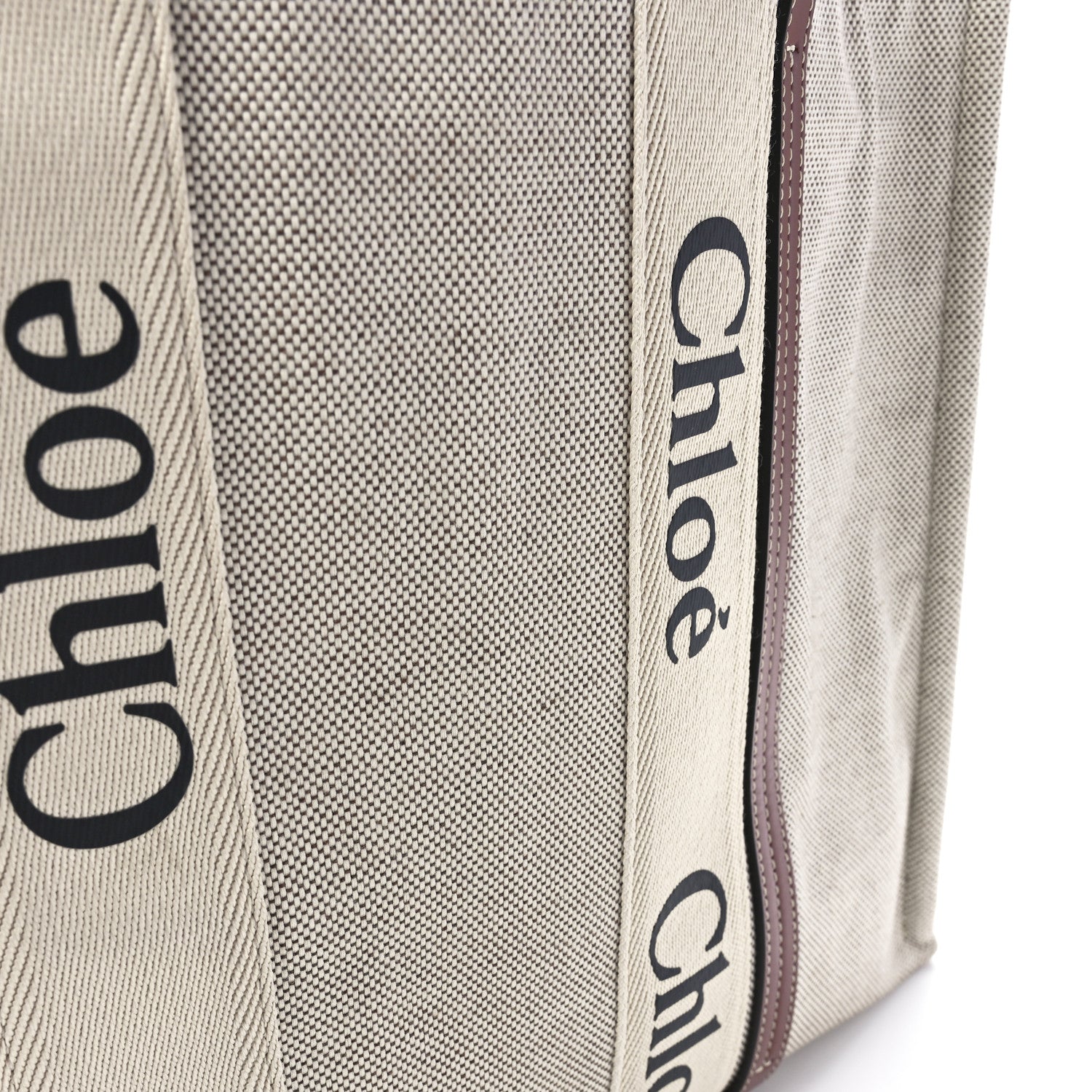 Chloe Cotton Calfskin Large Woody Ribbon Tote White Brown 13 of 13
