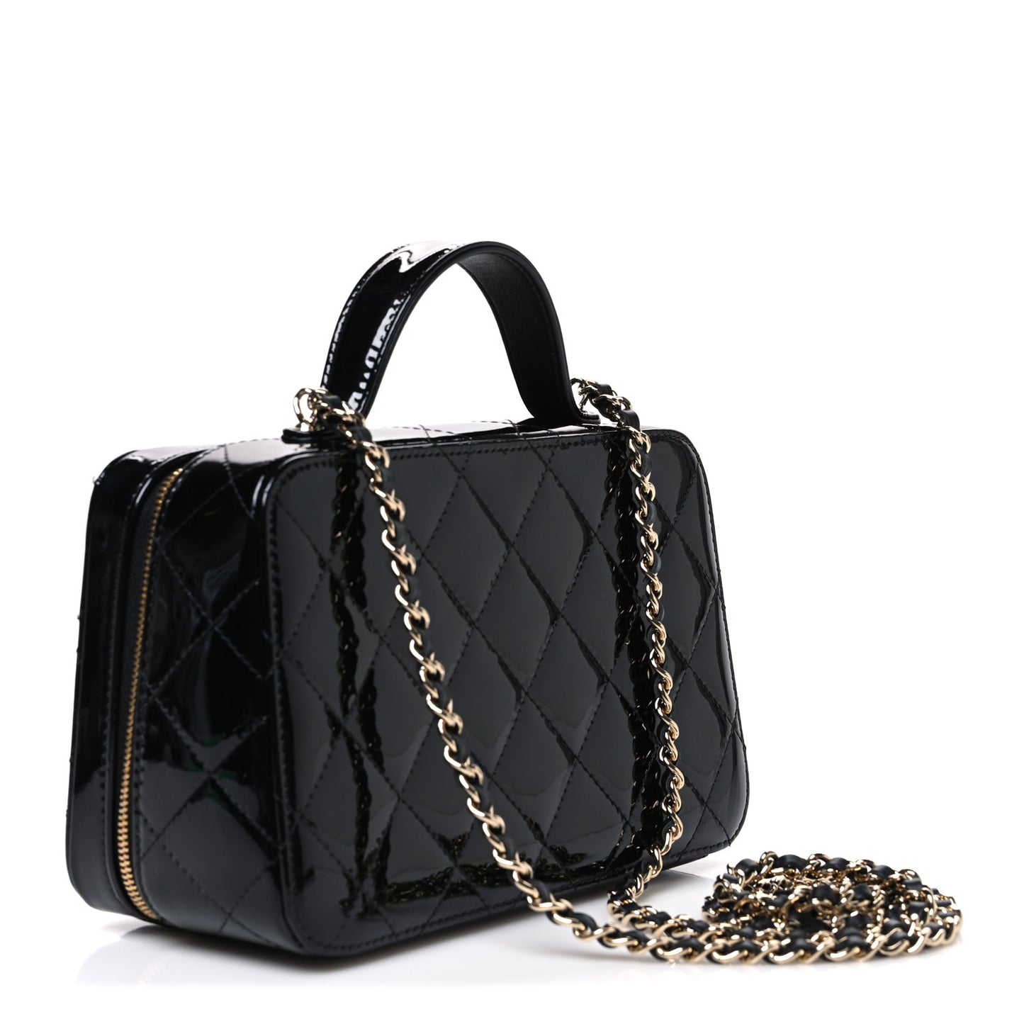 Patent Quilted Top Handle Vanity Case Black