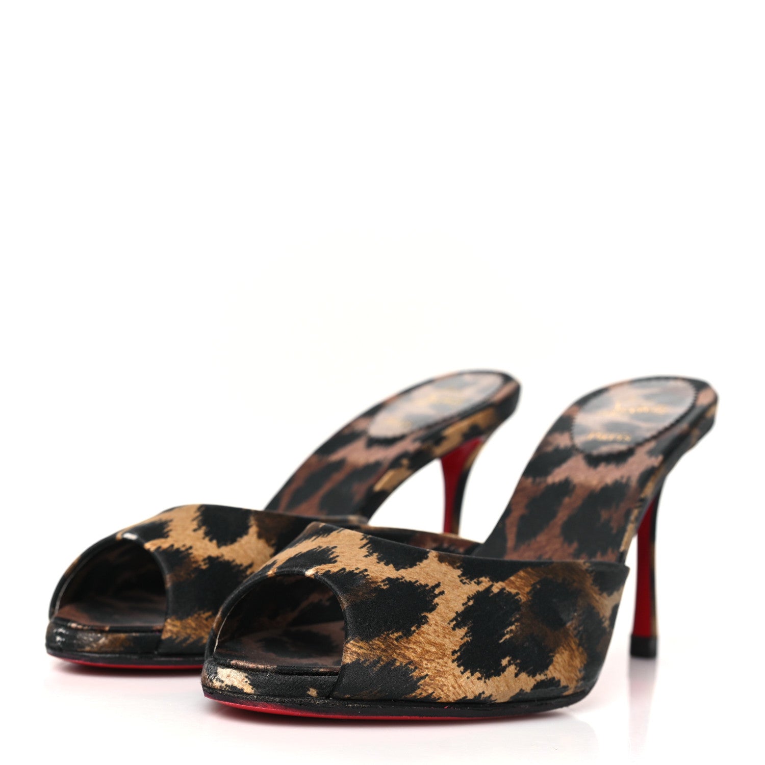 Christian Louboutin Satin Leopard Print Me Dolly 85 Sandals 38 Black 4 of 10