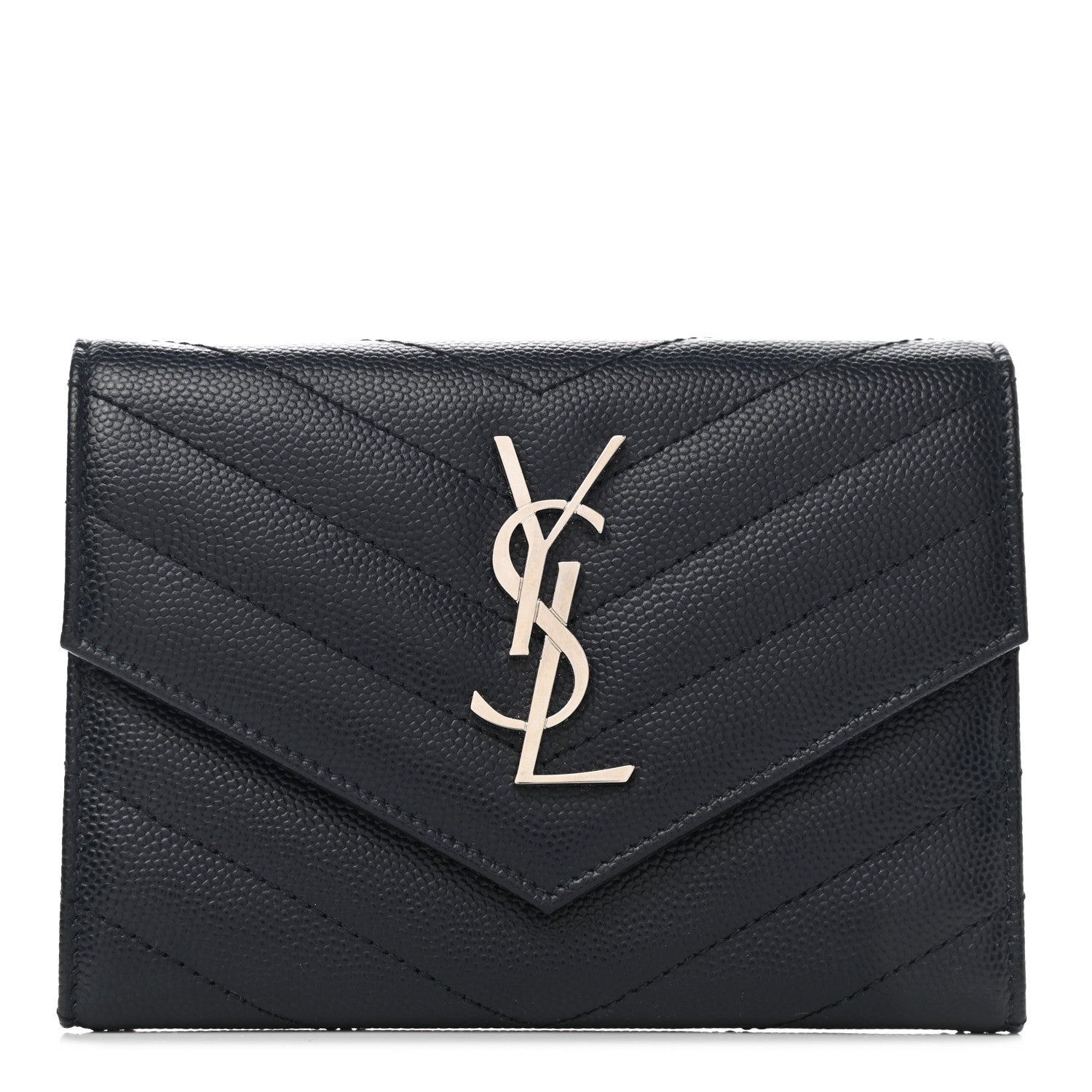Saint Laurent Grain De Poudre Matelasse Chevron Small Monogram Passport Case Deep Marine 1 of 7