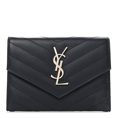 Saint Laurent Grain De Poudre Matelasse Chevron Small Monogram Passport Case Deep Marine 1 of 7