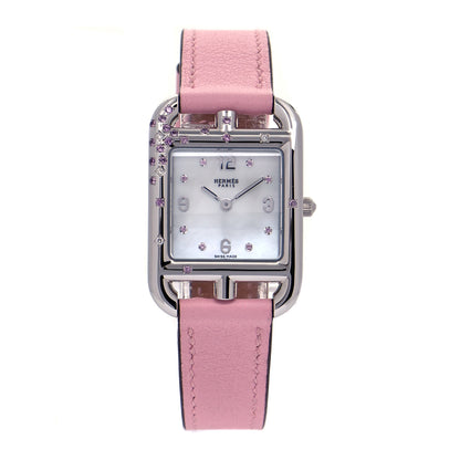Hermes Stainless Steel Swift Diamond Pink Sapphire Mother of Pearl 23mm Cape Cod Quartz Watch Rose Sakura 1 of 7
