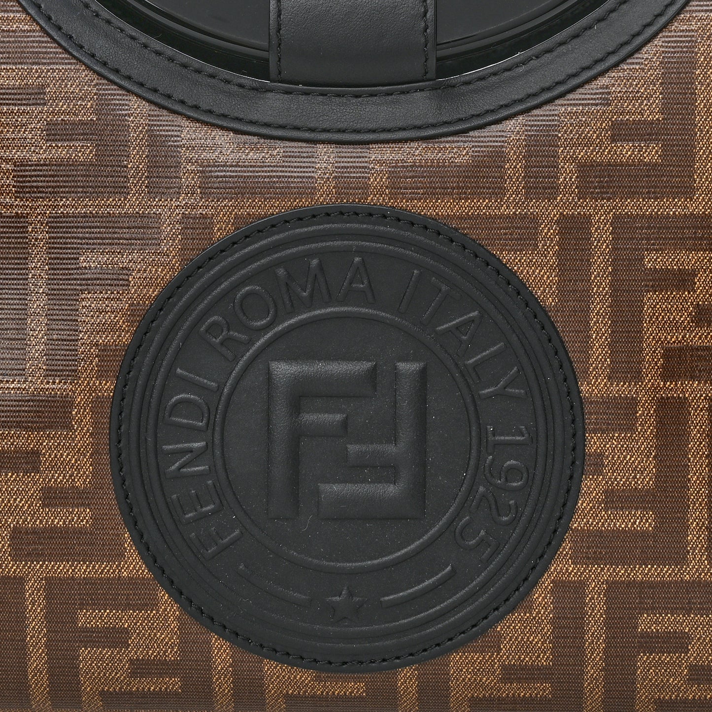 Glazed Fabric Vitello Century Plexiglass FF 1974 Stamp Patch Small Runaway Shopper Tote Mogano Panna Black