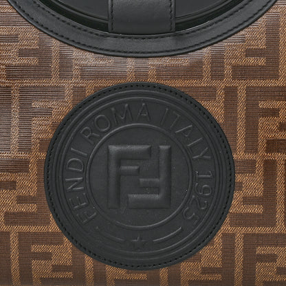 Fendi Glazed Fabric Vitello Century Plexiglass FF 1974 Stamp Patch Small Runaway Shopper Tote Mogano Panna Black 8 of 10