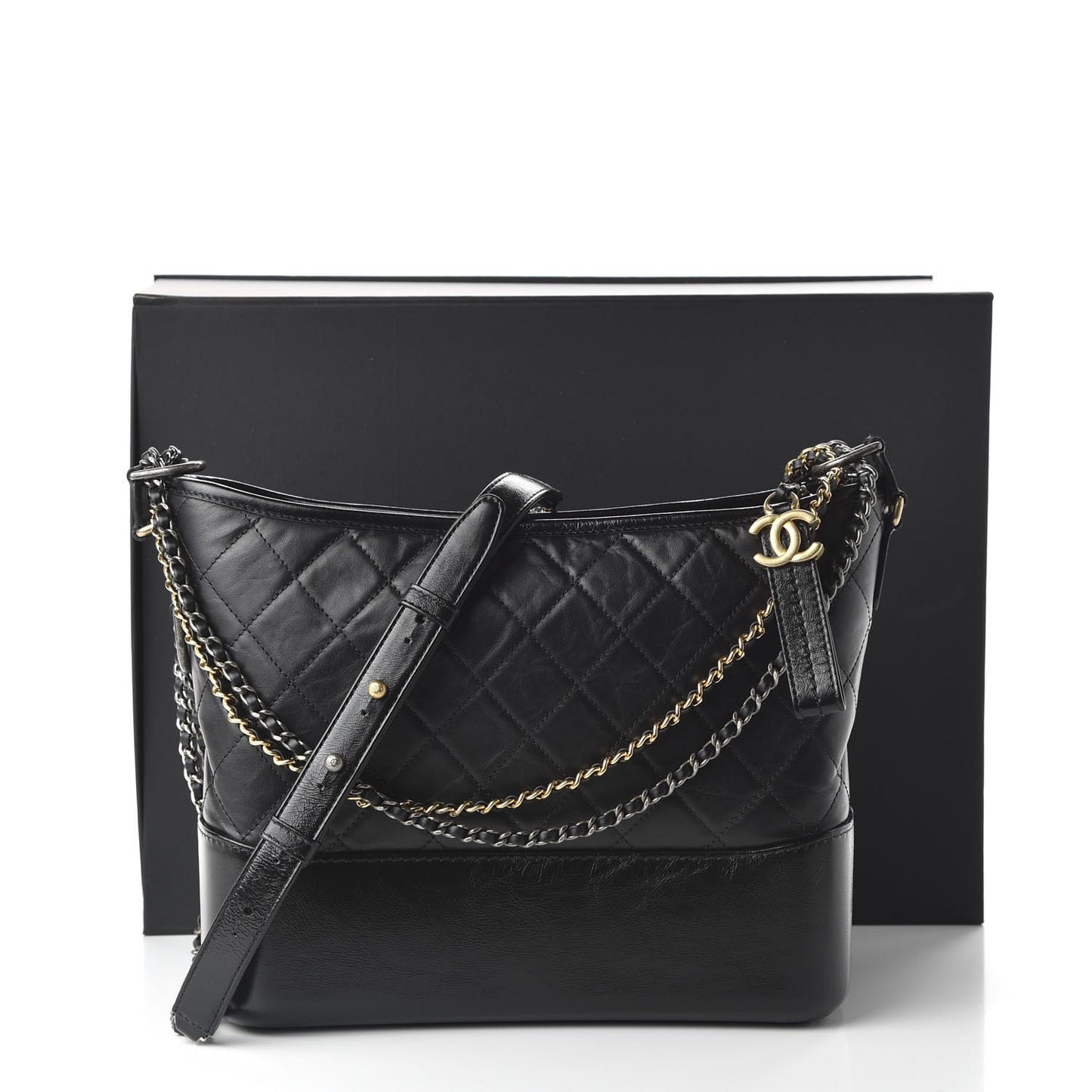 Aged Calfskin Quilted Medium Gabrielle Hobo Black