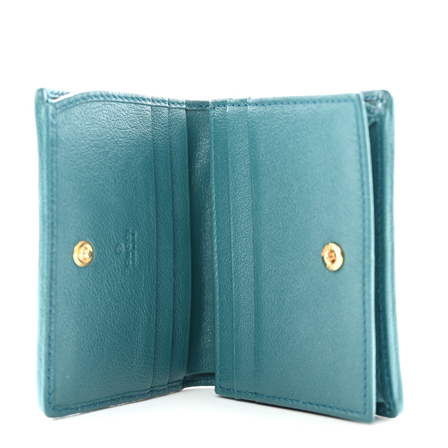Azalea Calfskin Enamel Matelasse Diagonal Torchon GG Marmont Card Case Imperial Blue Pavone