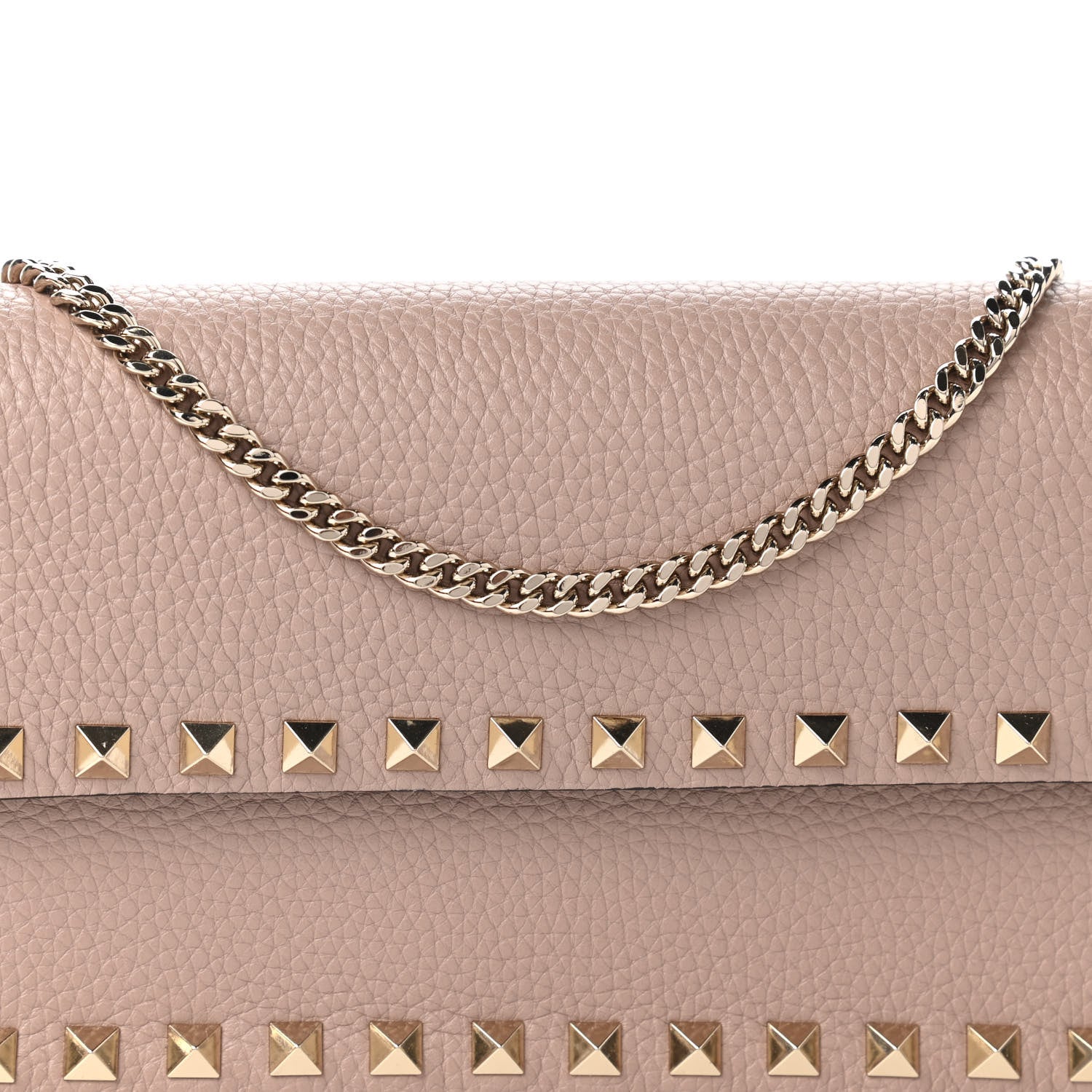 Valentino Garavani Pebbled Calfskin Rockstud Flap Wallet On Chain Poudre 9 of 10