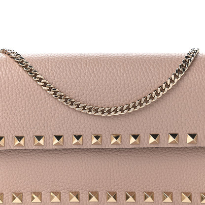 Valentino Garavani Pebbled Calfskin Rockstud Flap Wallet On Chain Poudre 9 of 10