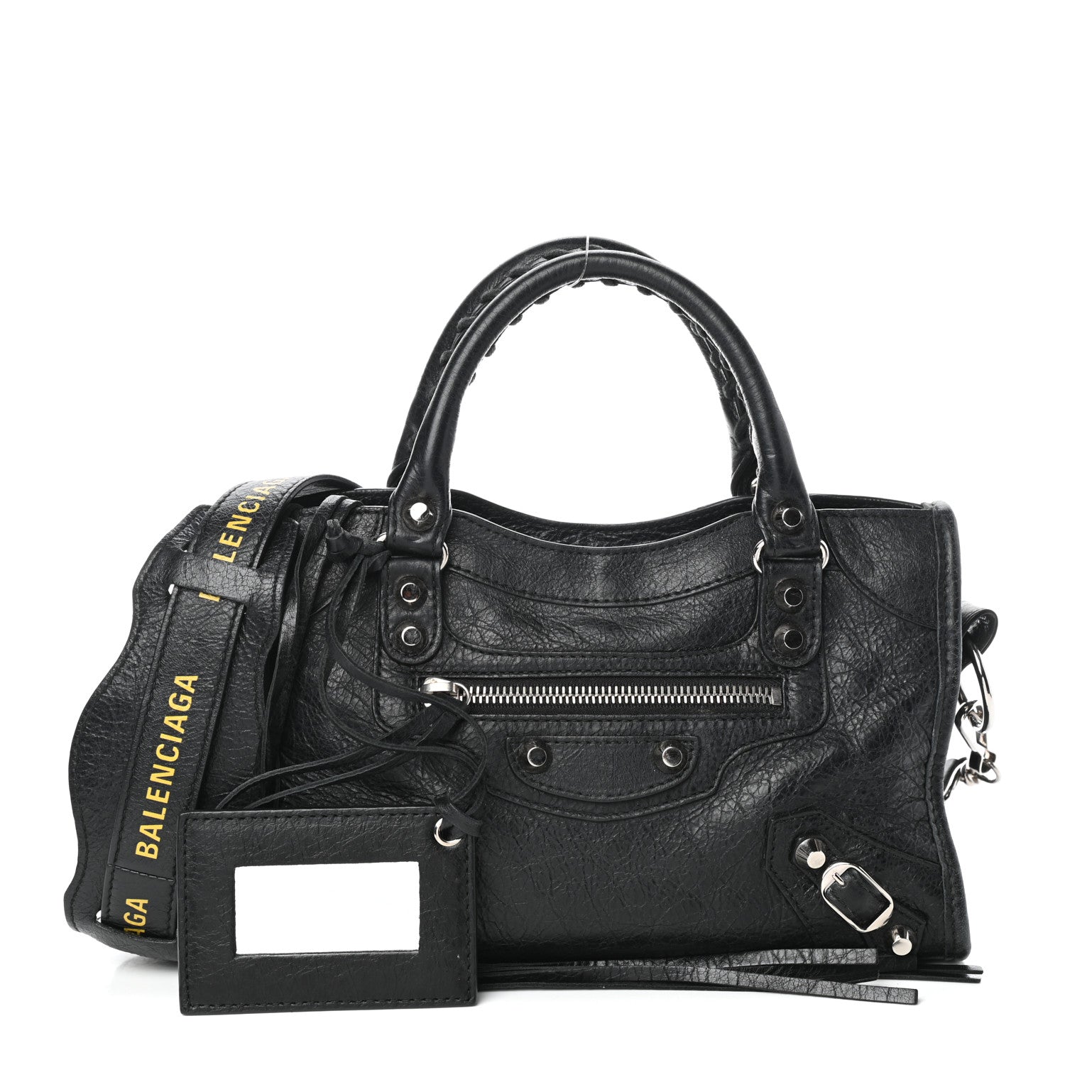 Balenciaga Agneau Classic Silver Hardware Mini City Logo Strap Black Jaune Soleil 1 of 8