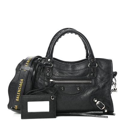 Balenciaga Agneau Classic Silver Hardware Mini City Logo Strap Black Jaune Soleil 1 of 8