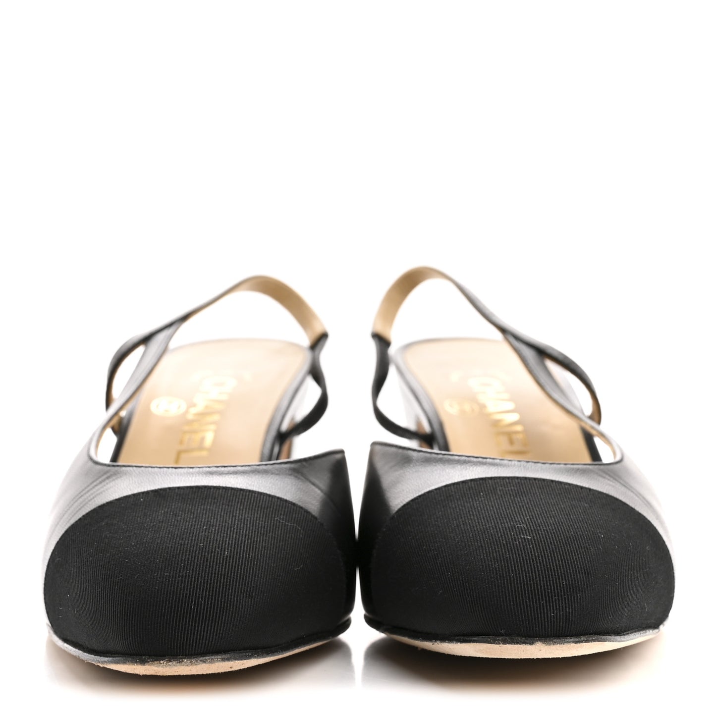 Goatskin Grosgrain Cap Toe CC Slingback Pumps 38.5 Black