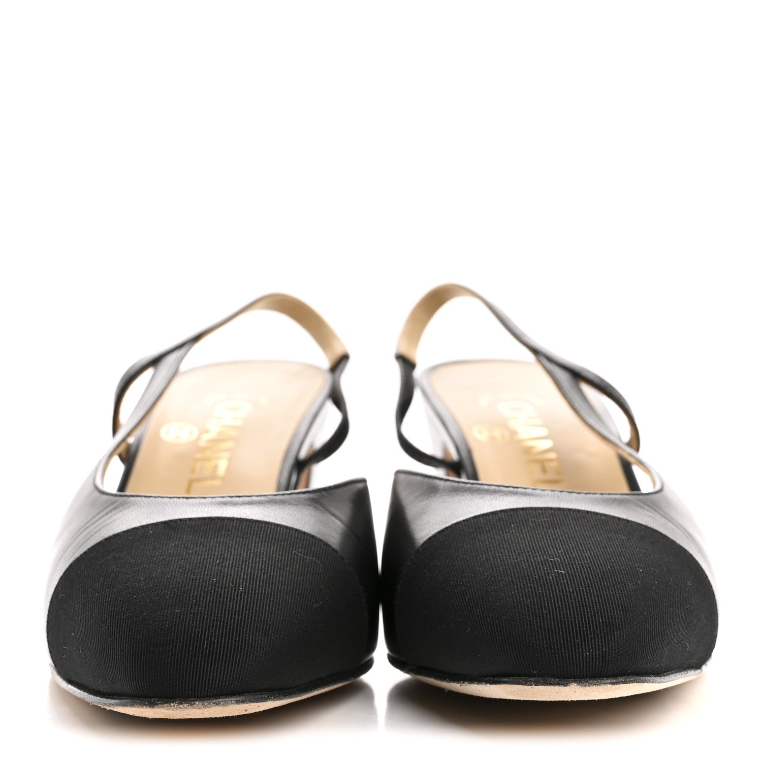 Chanel Goatskin Grosgrain Cap Toe CC Slingback Pumps 38.5 Black 3 of 10