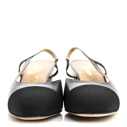 Chanel Goatskin Grosgrain Cap Toe CC Slingback Pumps 38.5 Black 3 of 10