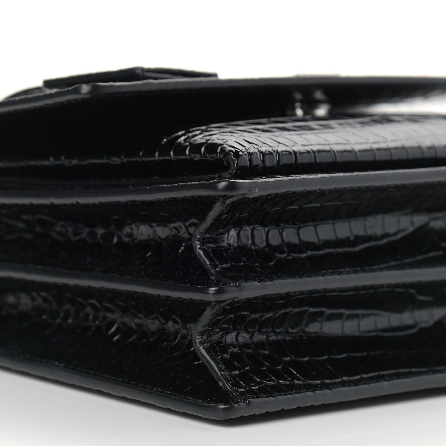 Saint Laurent Calfskin Crocodile Embossed Medium Monogram Sunset Black 8 of 9