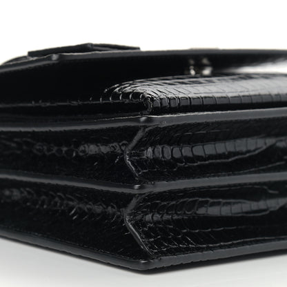 Saint Laurent Calfskin Crocodile Embossed Medium Monogram Sunset Black 8 of 9