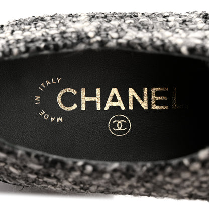 Chanel Tweed Suede CC Lace Up Oxfords 38.5 Grey Black 8 of 10