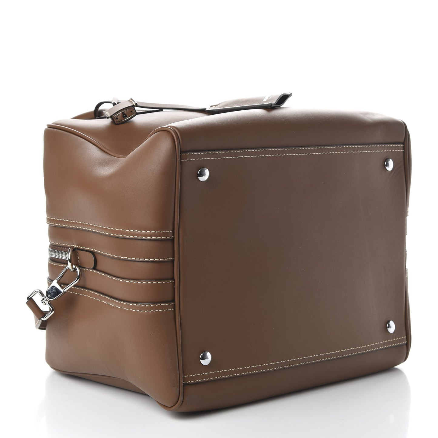 Smooth Calfskin Medium Cube Bowling Bag Malt Brown