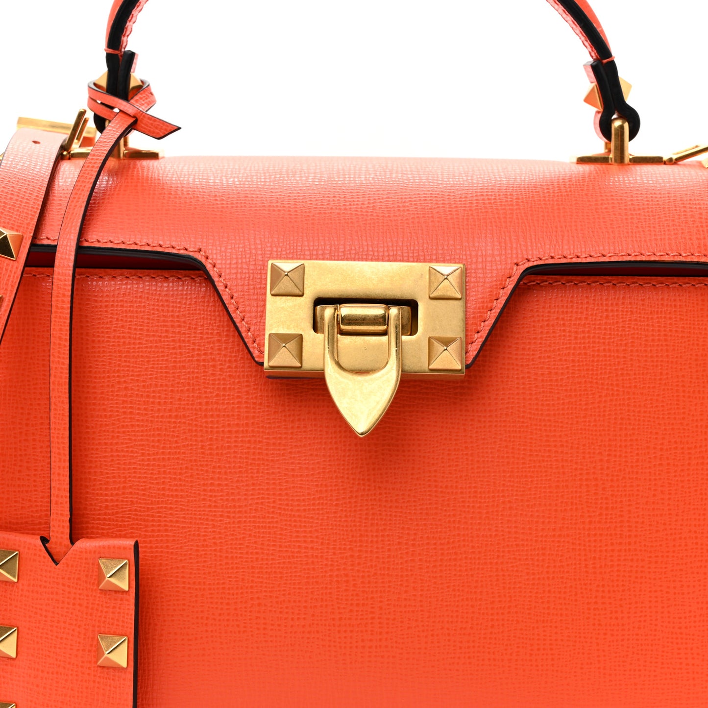 Grainy Calfskin Small Rockstud Alcove Top-Handle Flap Bag Orange