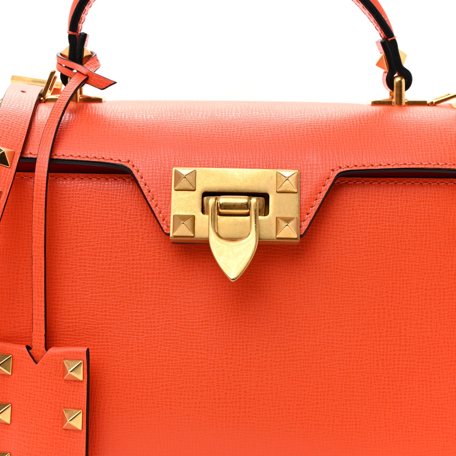 Valentino Garavani Grainy Calfskin Small Rockstud Alcove Top-Handle Flap Bag Orange 7 of 9