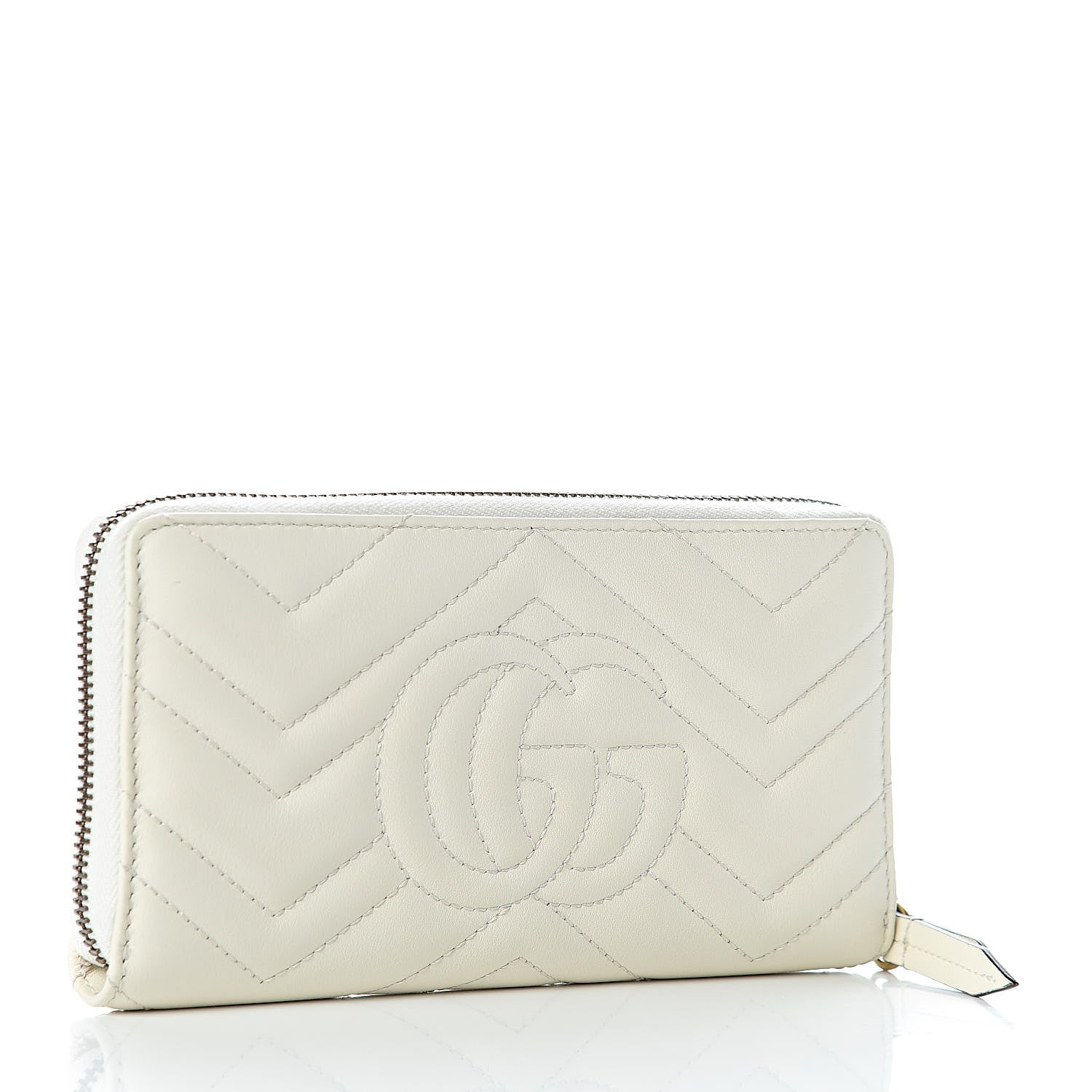 Gucci Calfskin Matelasse GG Marmont Zip Around Wallet White 3 of 7