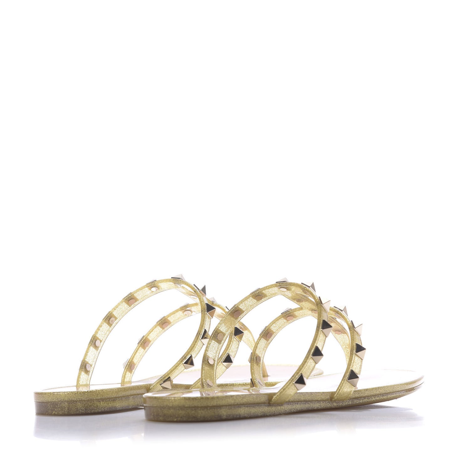 PVC Jelly Glitter Rockstud Caged Flat Thong Sandals 36 Oro