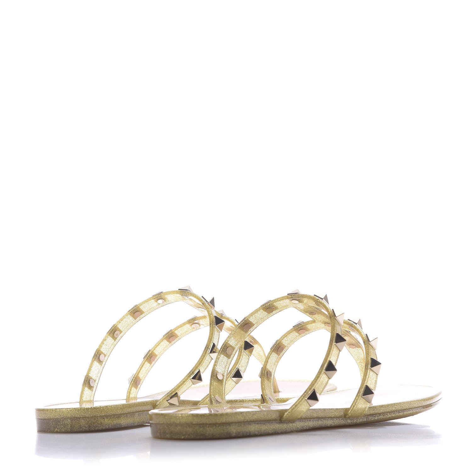 Valentino Garavani PVC Jelly Glitter Rockstud Caged Flat Thong Sandals 36 Oro 4 of 9