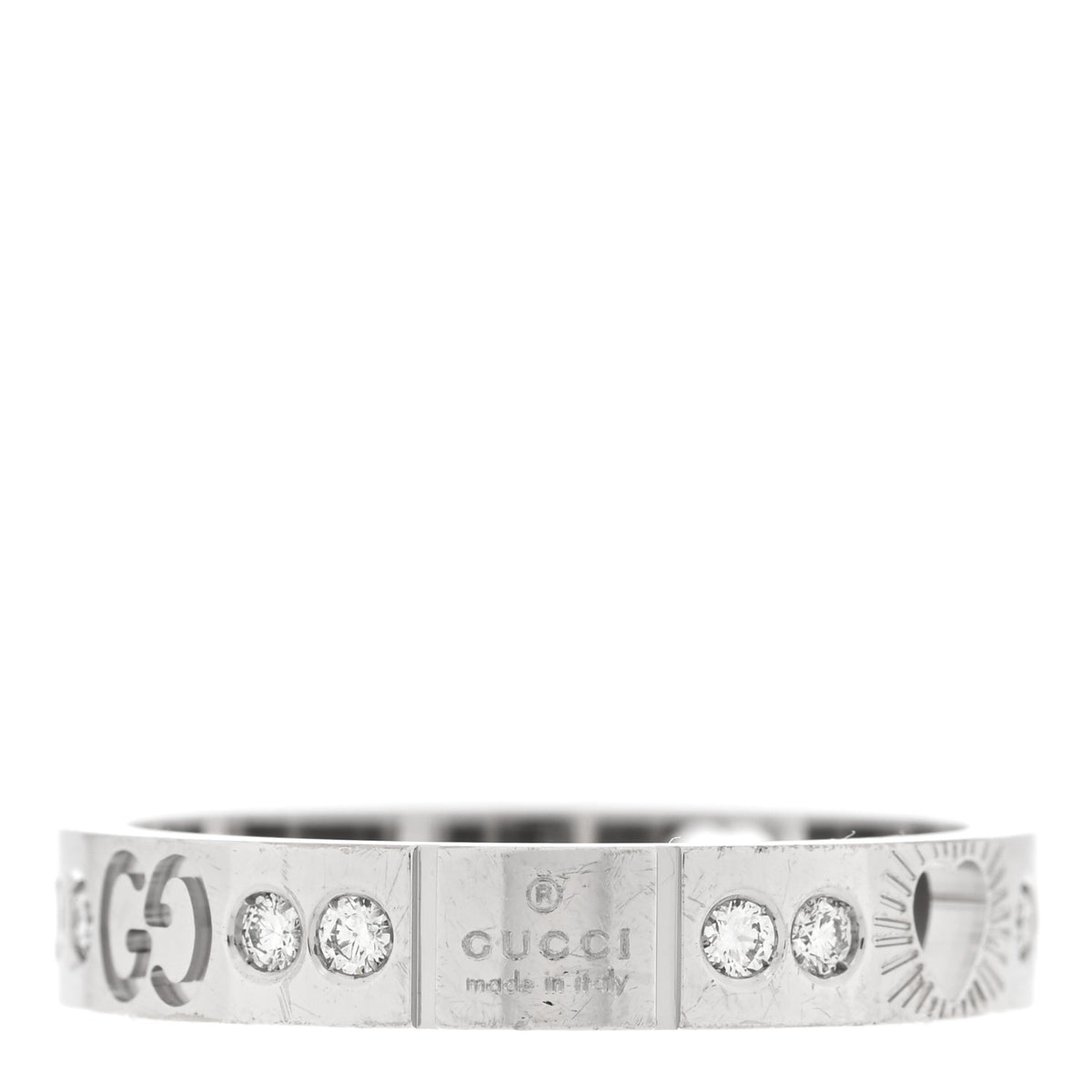Gucci 18K White Gold Diamond Icon Band Ring 59 8.75 1 of 6