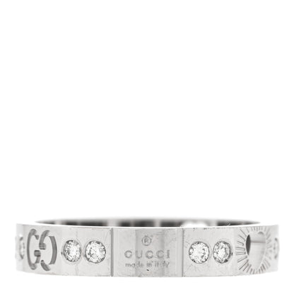 Gucci 18K White Gold Diamond Icon Band Ring 59 8.75 1 of 6
