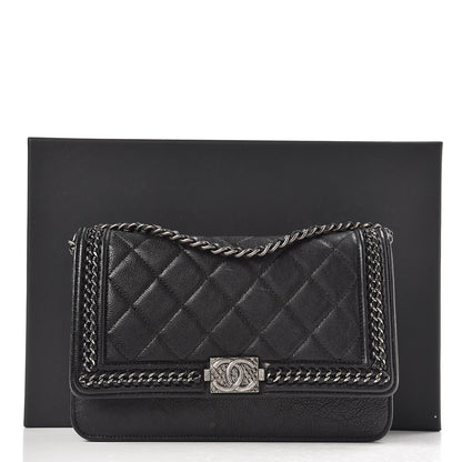 Chanel Calfskin Quilted Chain Around Boy Wallet On Chain WOC Black 10 of 10