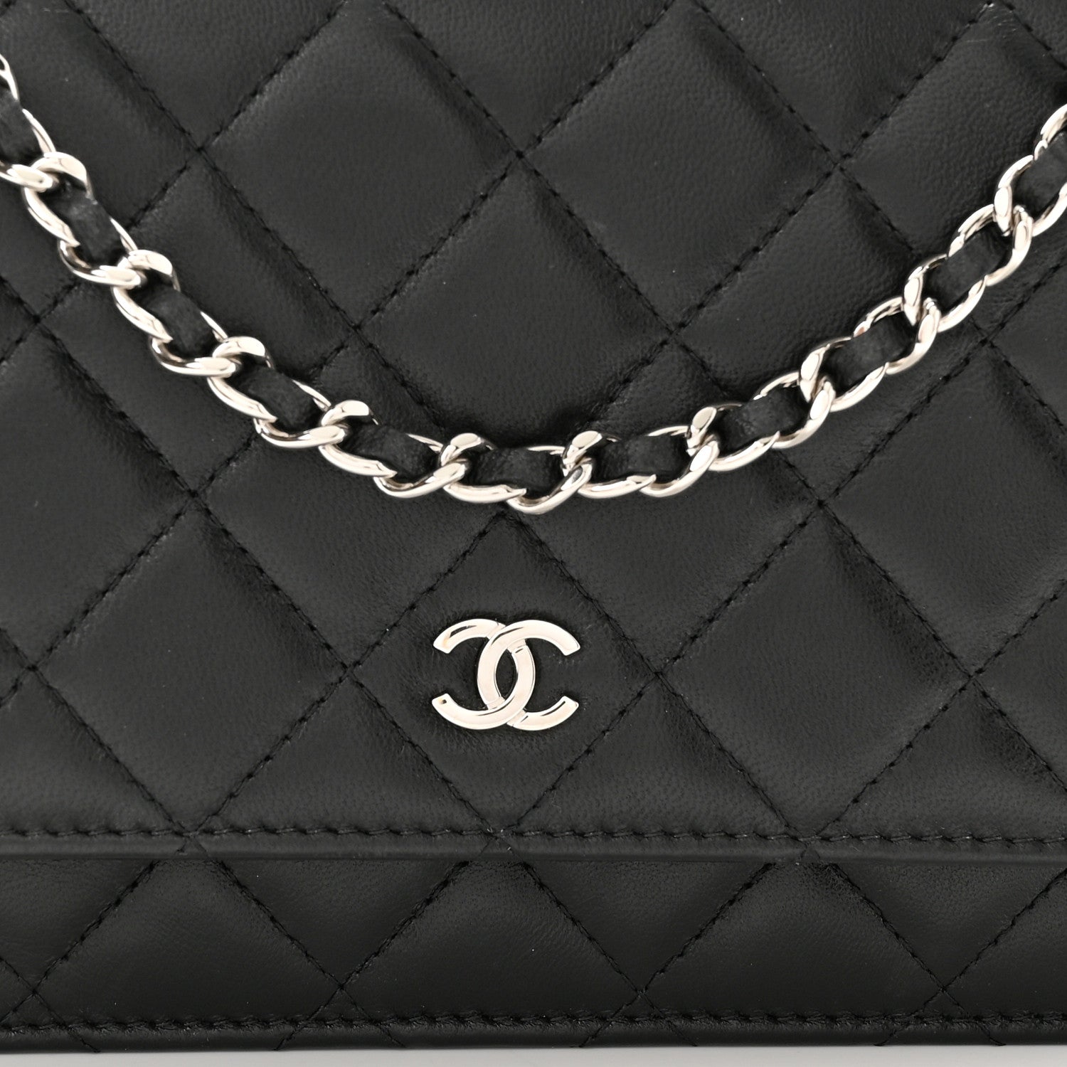 Chanel Lambskin Quilted Wallet On Chain WOC Black 10 of 13