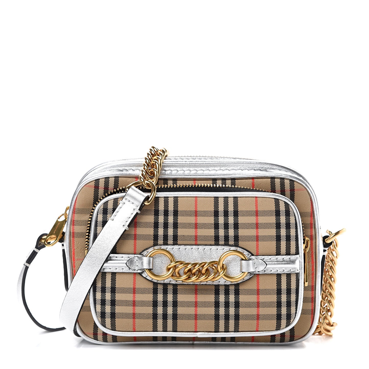 Smooth Calfskin 1983 Knight Check Link Camera Bag Silver