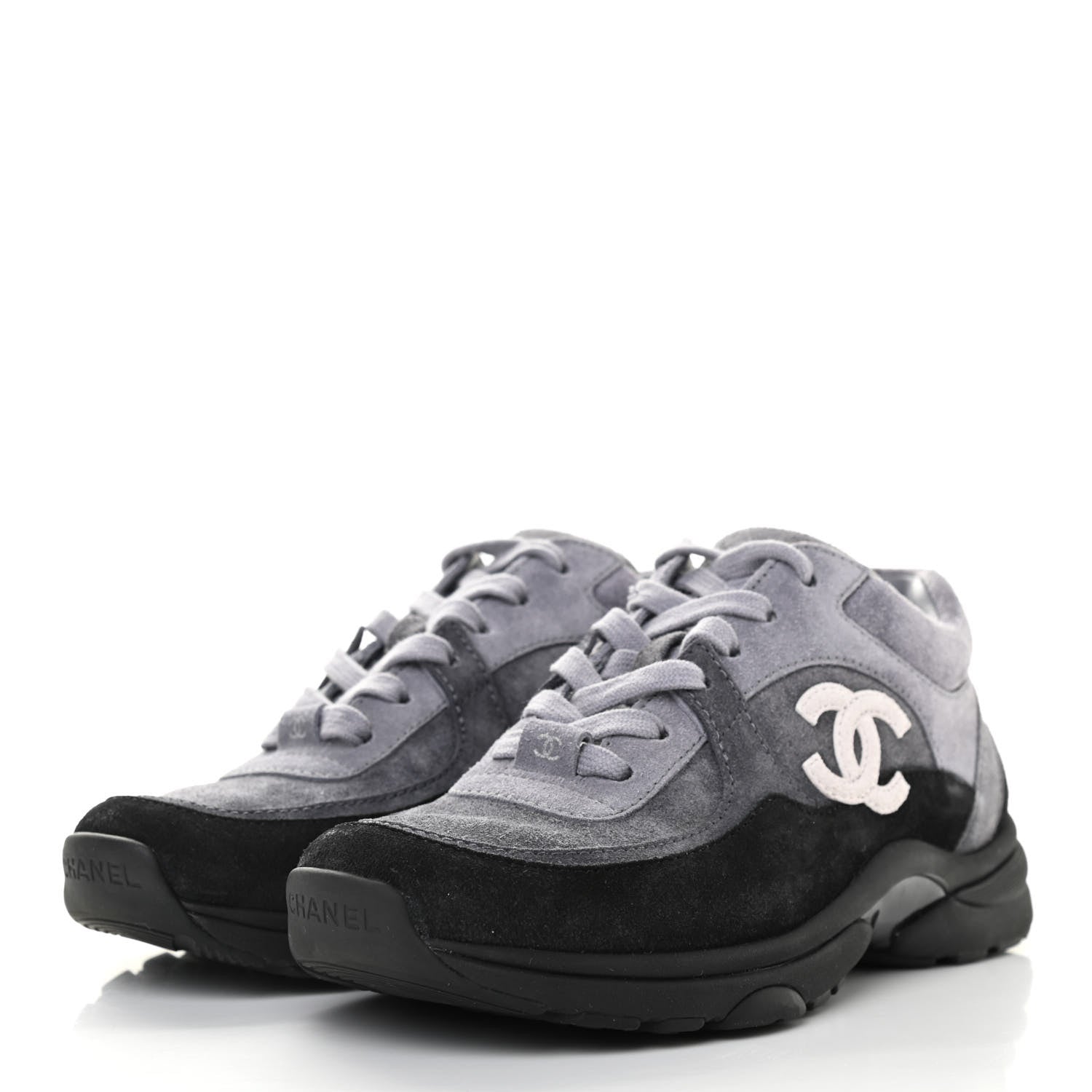 Chanel Suede Calfskin CC Sneakers 35.5 Black 3 of 10