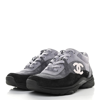 Chanel Suede Calfskin CC Sneakers 35.5 Black 3 of 10