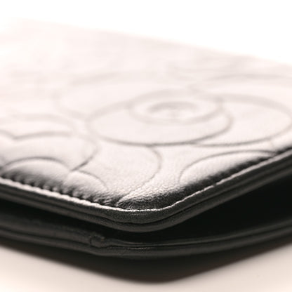 Chanel Lambskin Camellia Embossed Yen Wallet Black 9 of 10