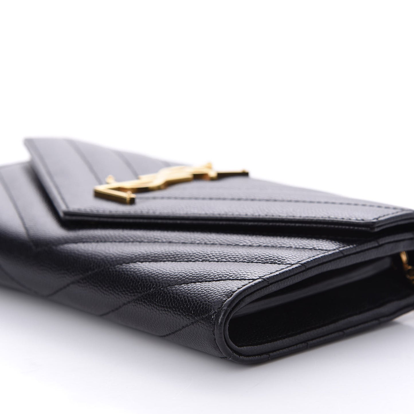 Grain De Poudre Matelasse Chevron Small Monogram Chain Wallet Black