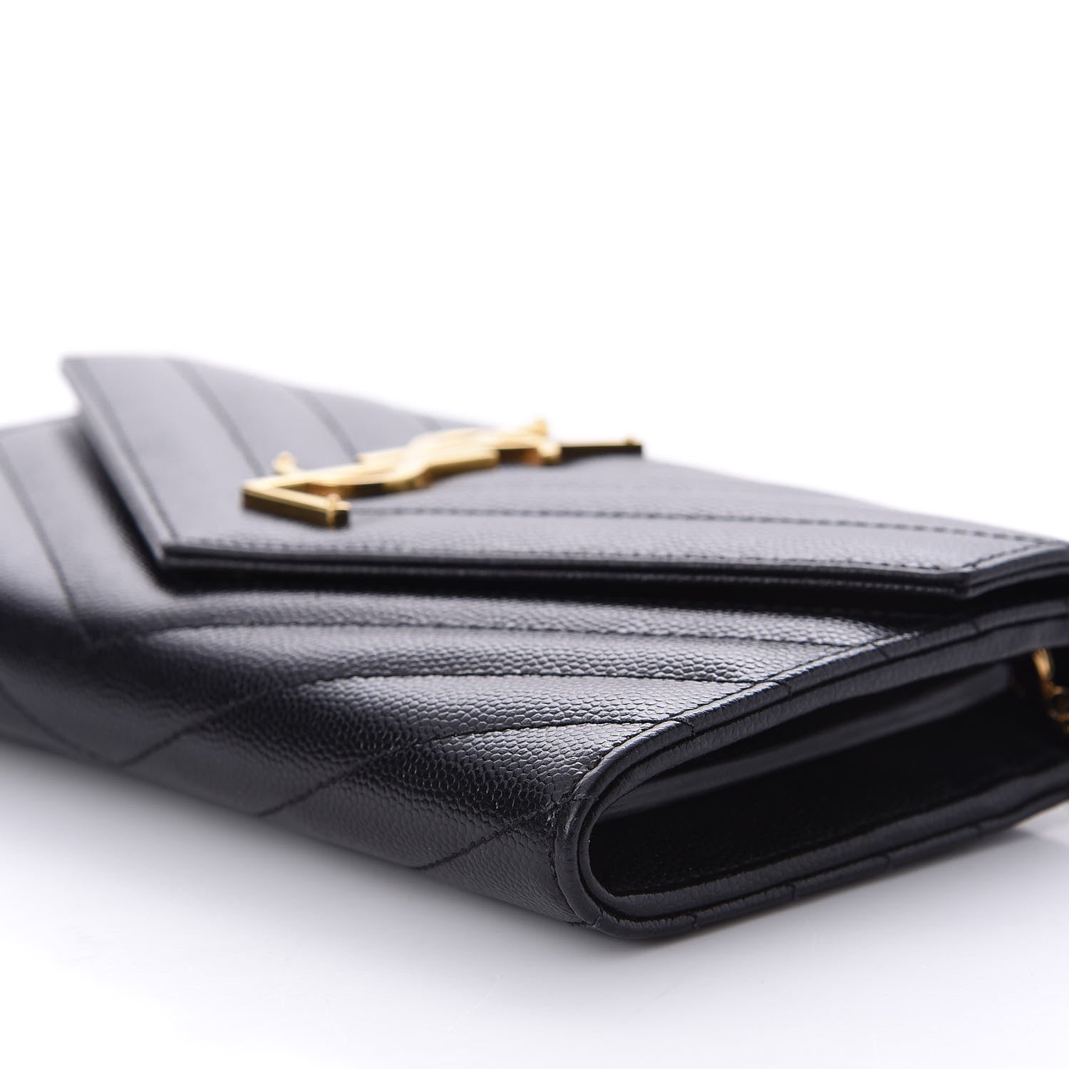 Saint Laurent Grain De Poudre Matelasse Chevron Small Monogram Chain Wallet Black 7 of 11