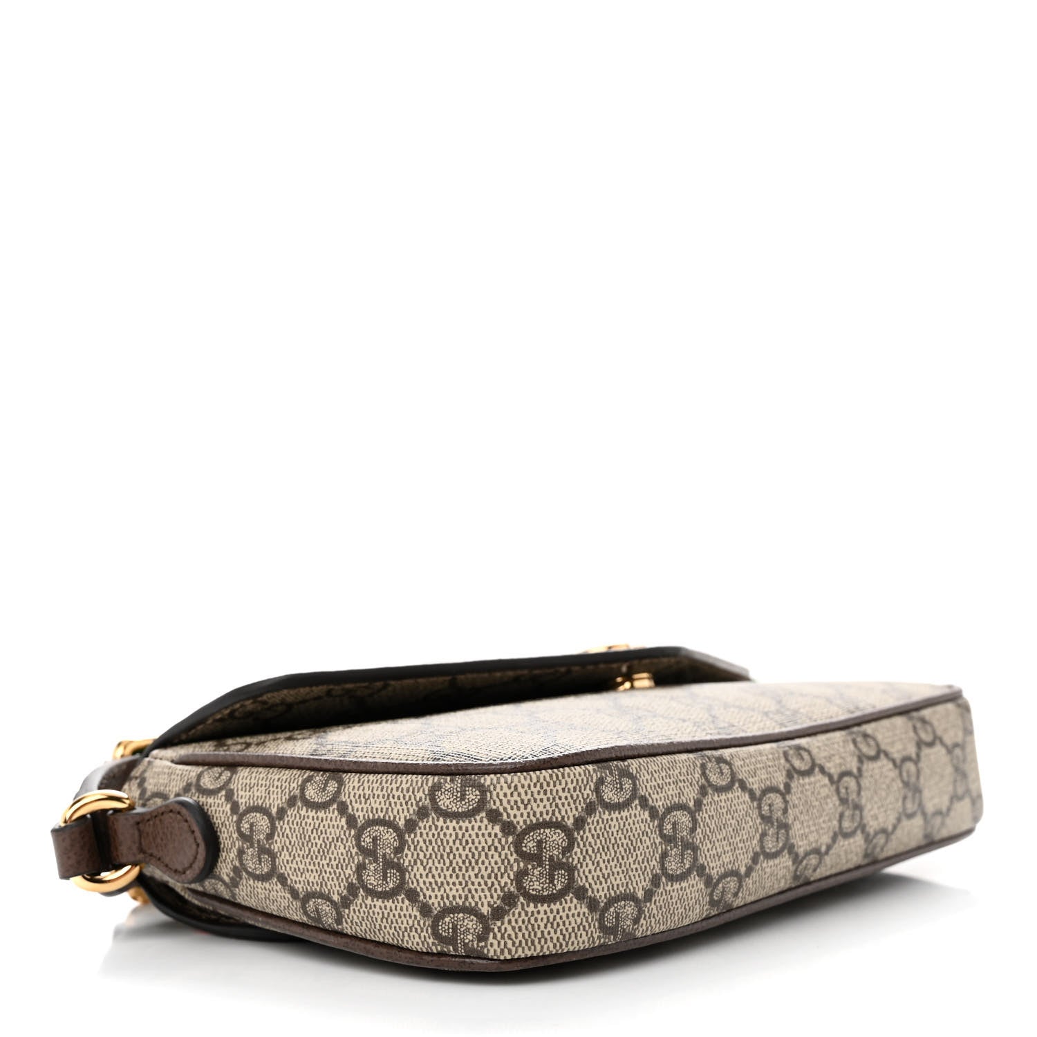 Gucci GG Supreme Monogram Textured Dollar Calfskin Web Mini Ophidia Envelope Shoulder Bag Beige Ebony 4 of 12