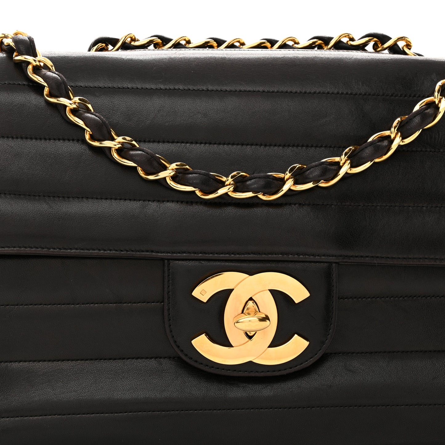 Lambskin Horizontal Quilt Jumbo Single Flap Black
