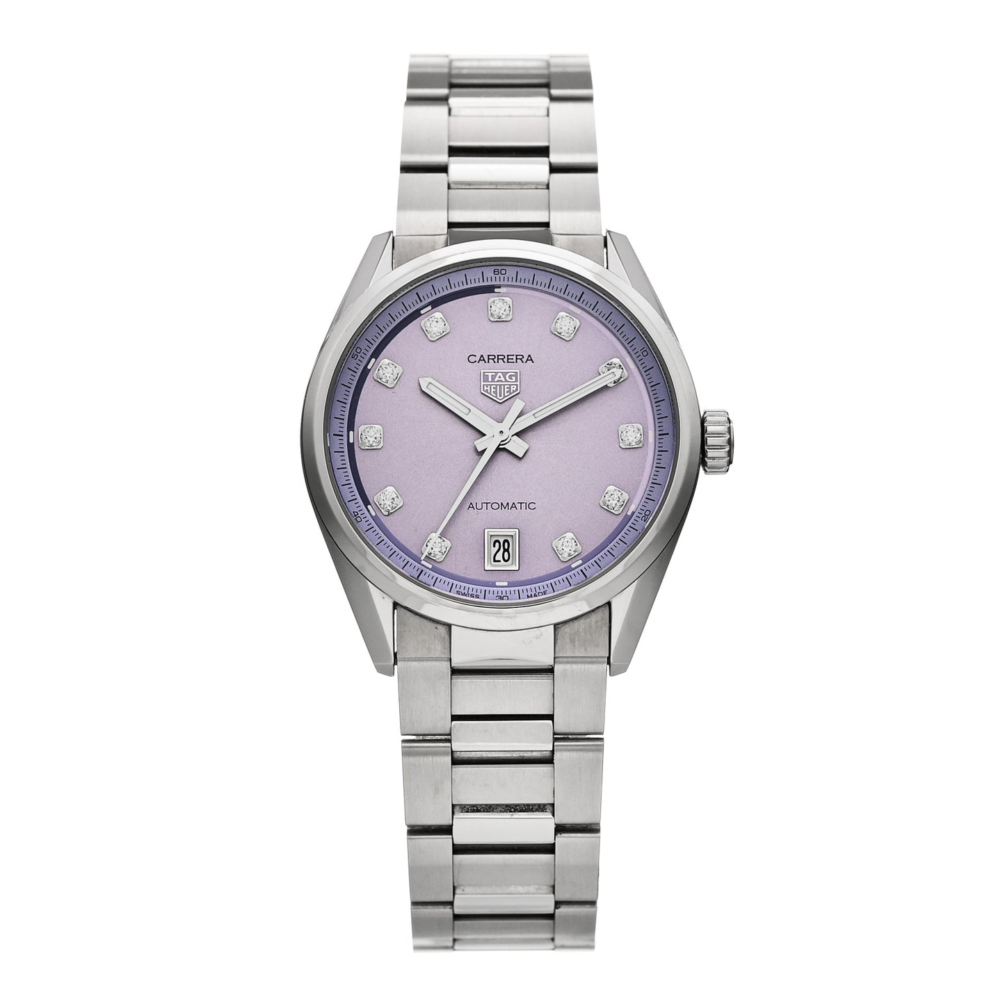 Stainless Steel Diamond 36mm Carrera Date Automatic Watch Purple WBN2319